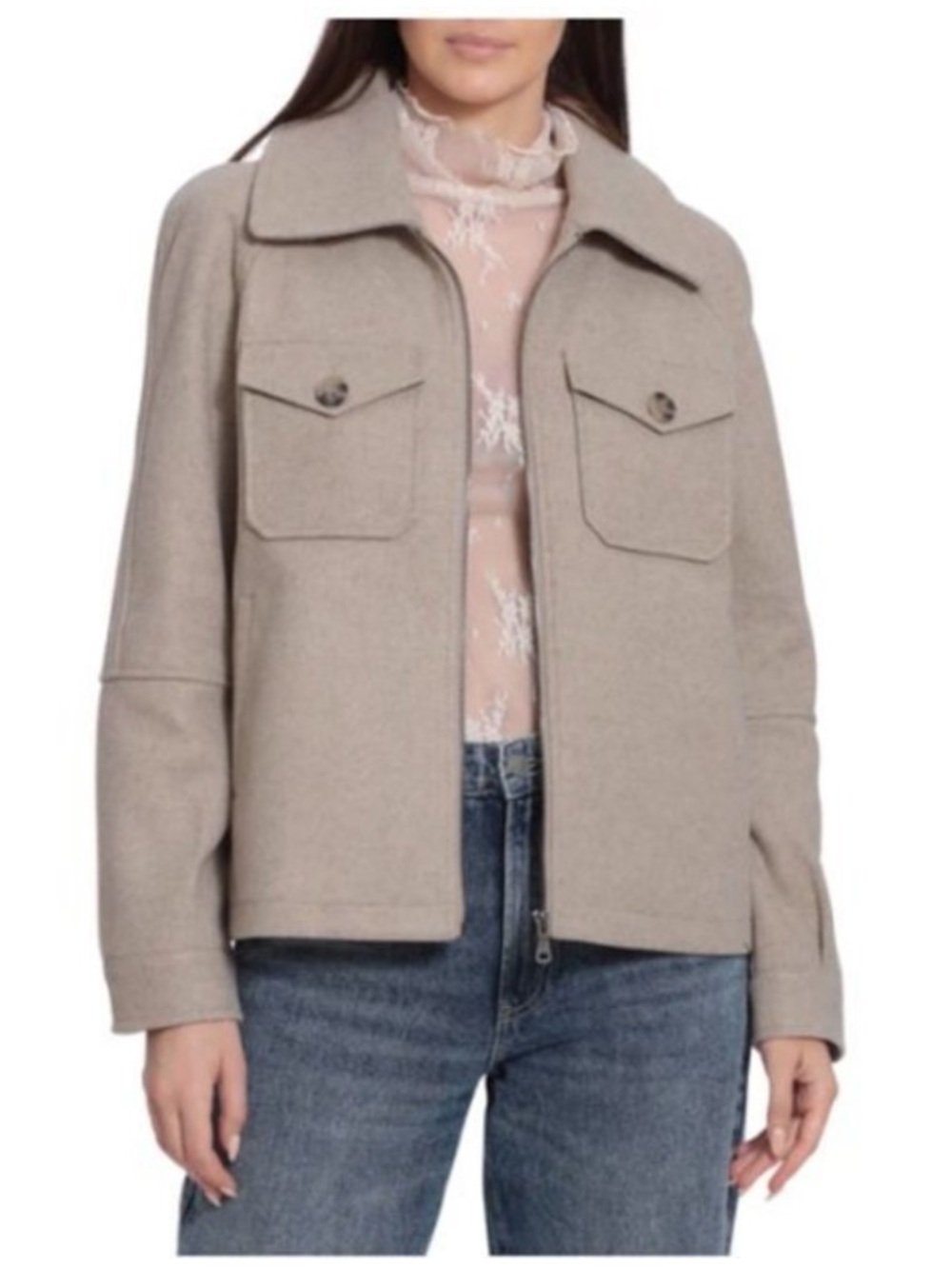 Alec Les Filles Tan Beige Zip Front Aviator Jacket Medium